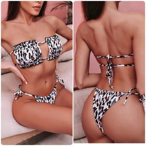 Leopard Print Bandeau Cheeky Bikini Set